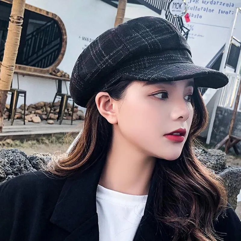 Autumn Winter Hats for Women Solid Plain Octagonal Newsboy Caps Men Ladies Casual Wool Hat Grain Beret Women Painter Cap