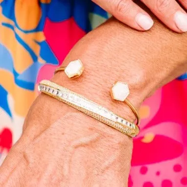 Avalynn White Druzy Stone Gold Bracelet Cuff