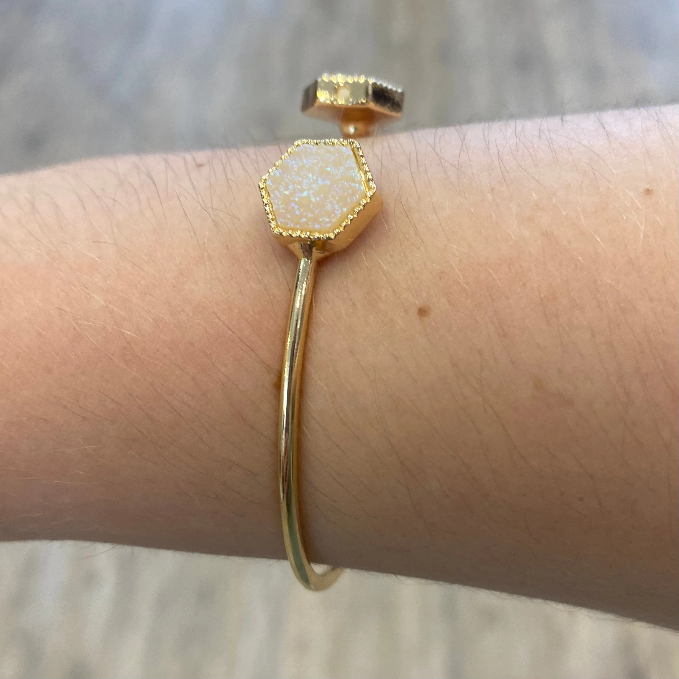 Avalynn White Druzy Stone Gold Bracelet Cuff