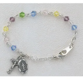 Baby Muli-Coloured Crystal Bead Rhodium Plated Bracelet