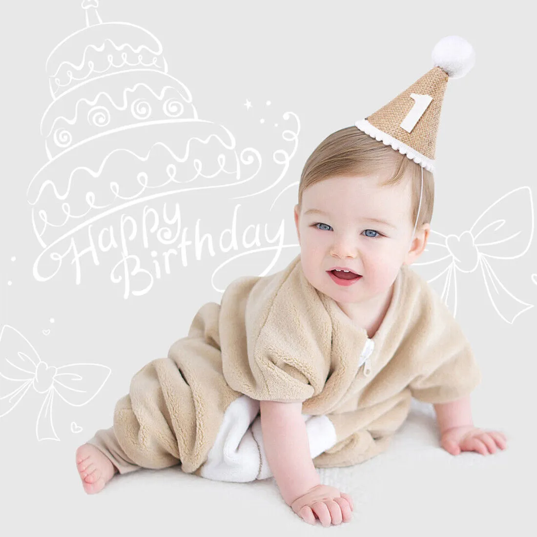 Babymoon 1 year Birthday Cone Cap | Cake Smash | Baby Photography Cap | Brown