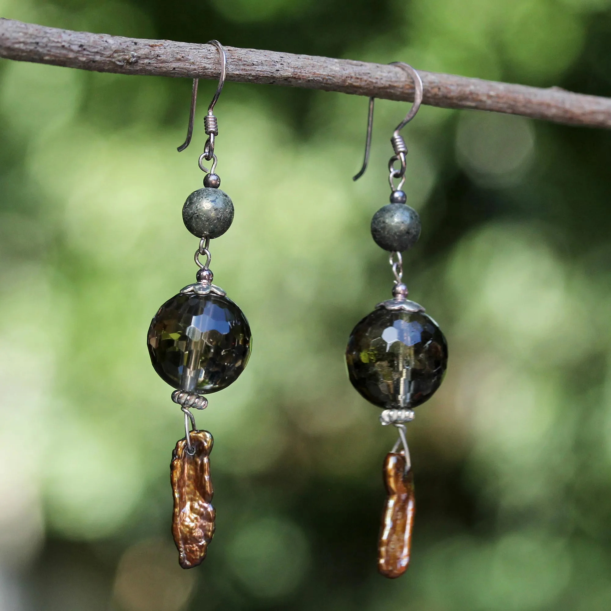 Beautiful Exotic Pearl and smoky quartz dangle earrings