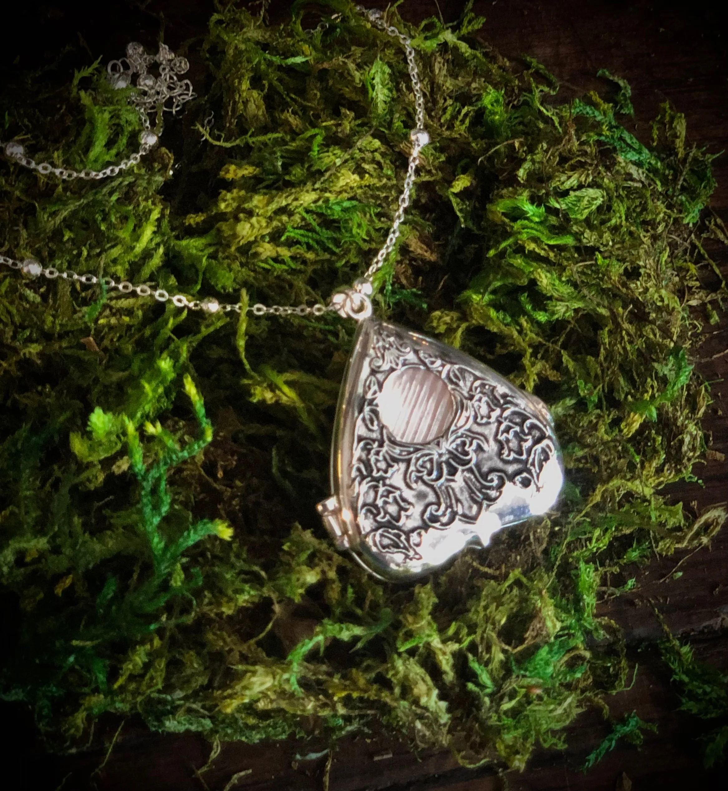 Belladonna Mourning Planchette Necklace - Sterling Silver Locket