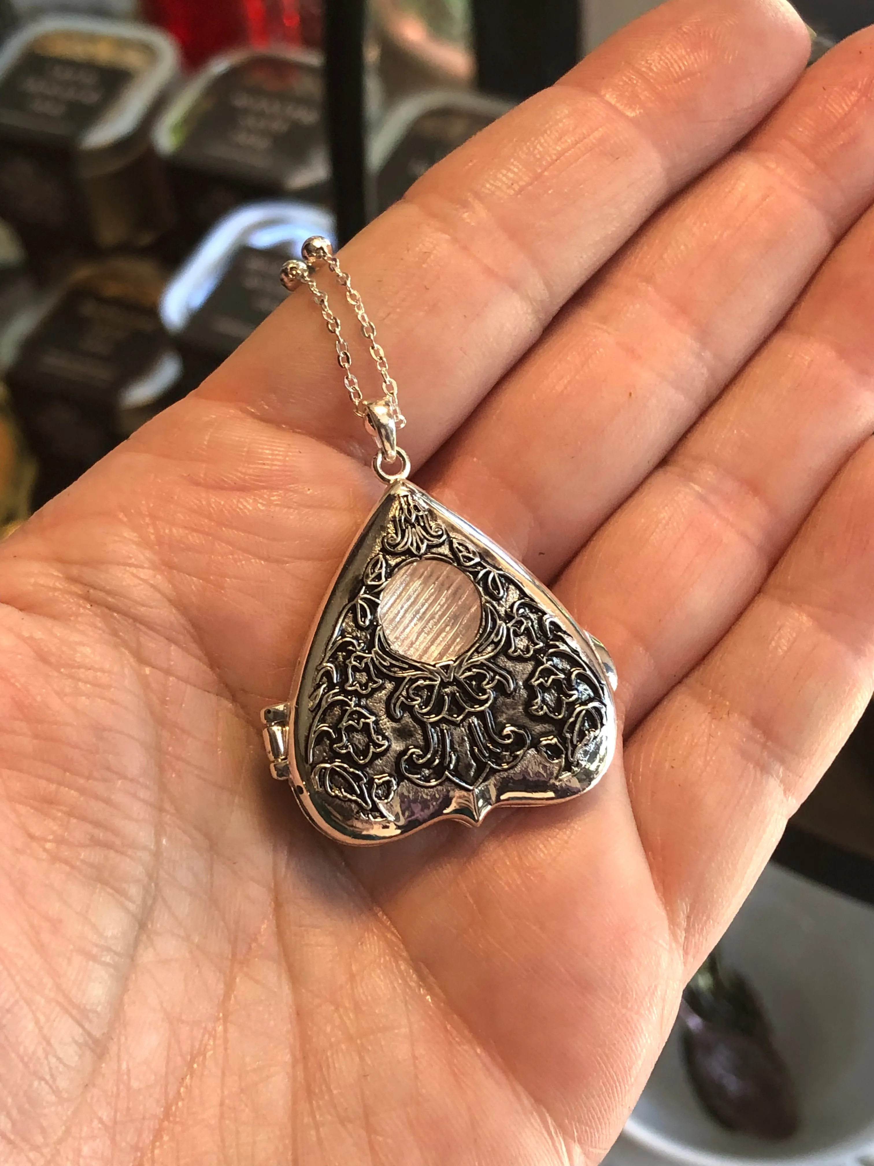 Belladonna Mourning Planchette Necklace - Sterling Silver Locket