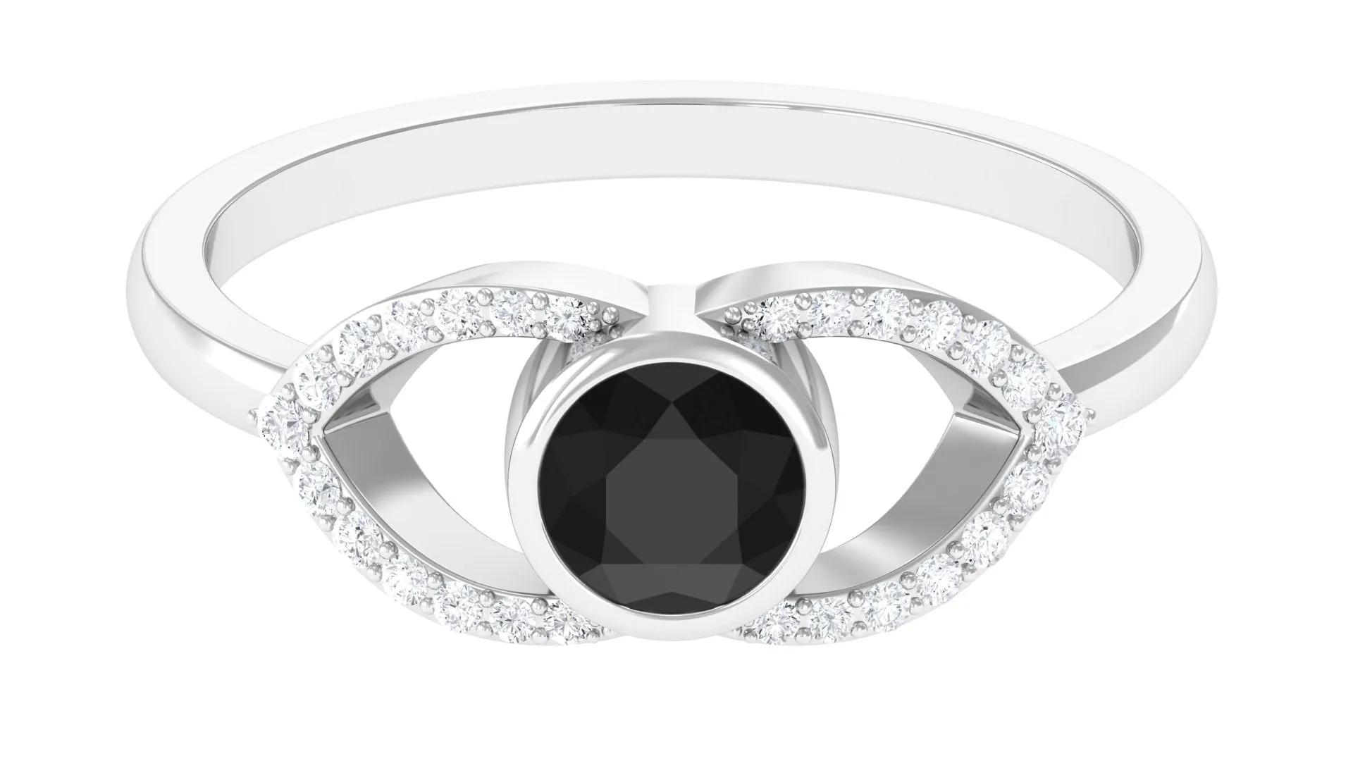 Bezel Set Solitaire Black Spinel and Diamond Ring in Split Shank