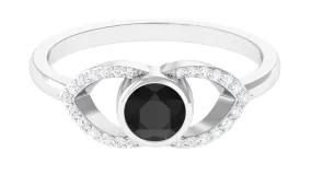 Bezel Set Solitaire Black Spinel and Diamond Ring in Split Shank