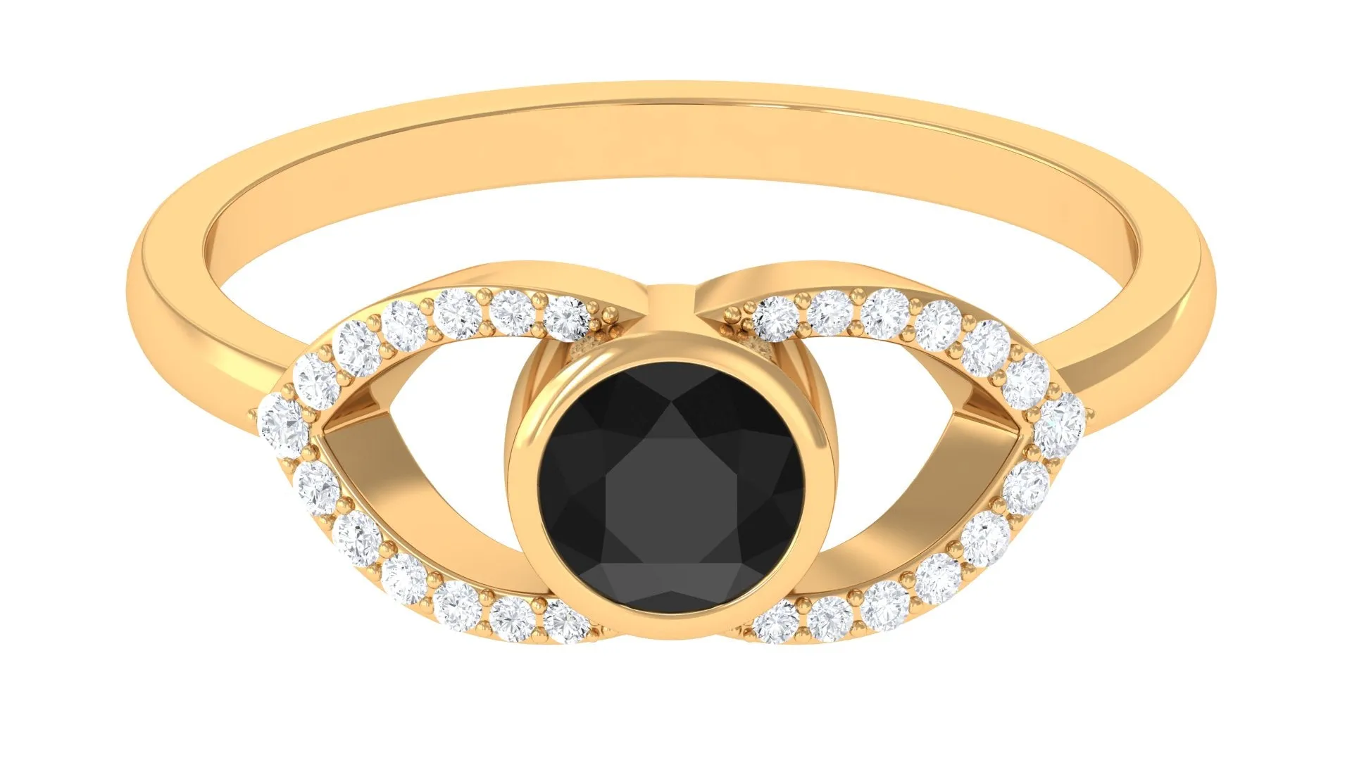 Bezel Set Solitaire Black Spinel and Diamond Ring in Split Shank