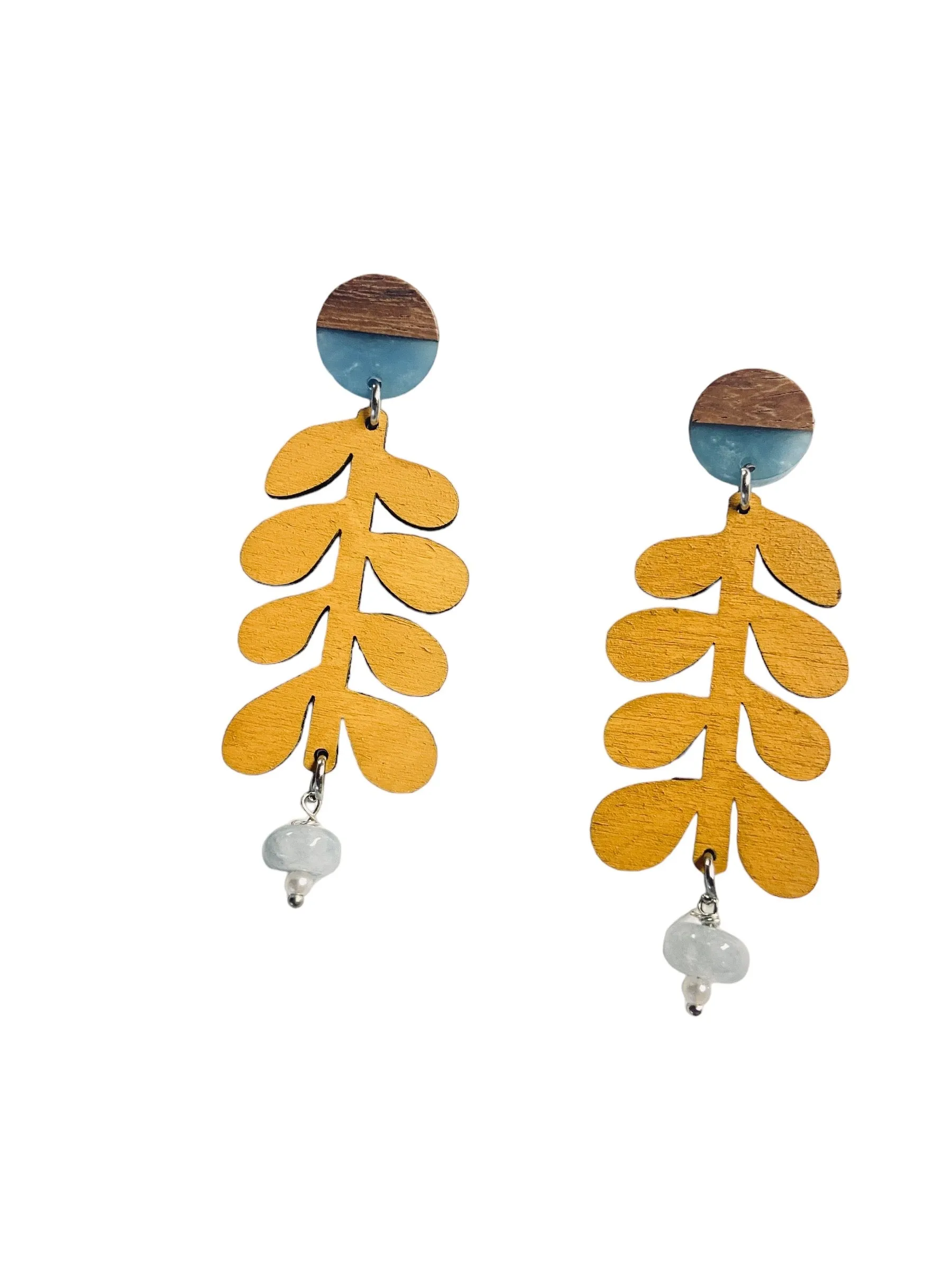 Blue and Ochre Plant Earrings