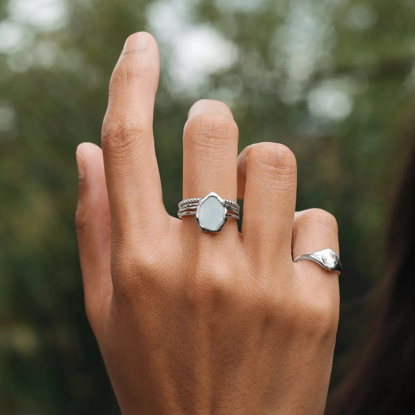 blue chalcedony mood ring silver - sterling silver, blue chalcedony