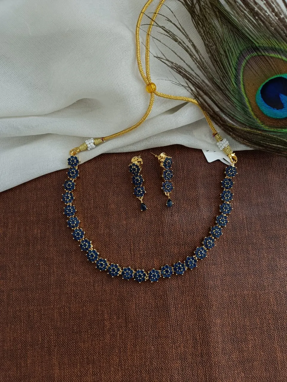 Blue Color Gold-plated Zircon Necklace Set