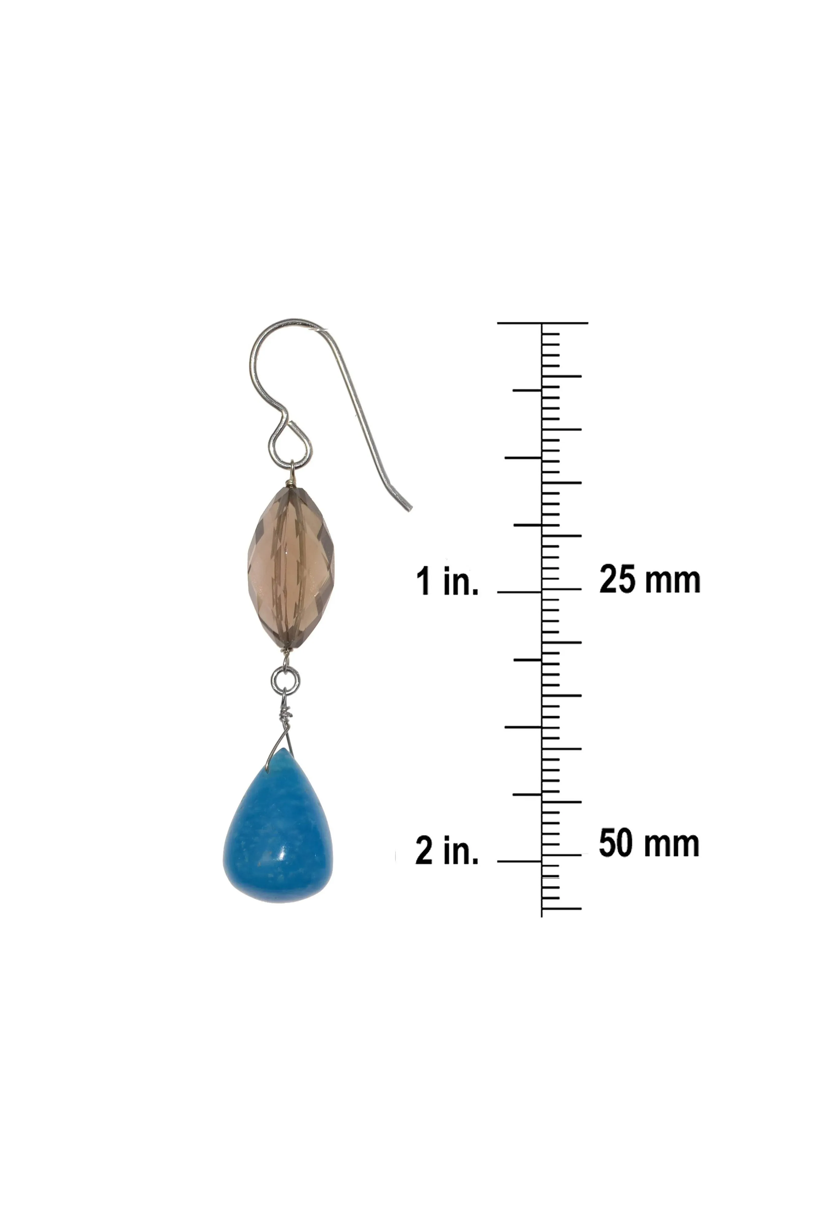 Blue Hemimorphite, Brown Smokey Quartz Long Earrings