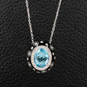 Blue Topaz, Onyx & Diamond Pendant