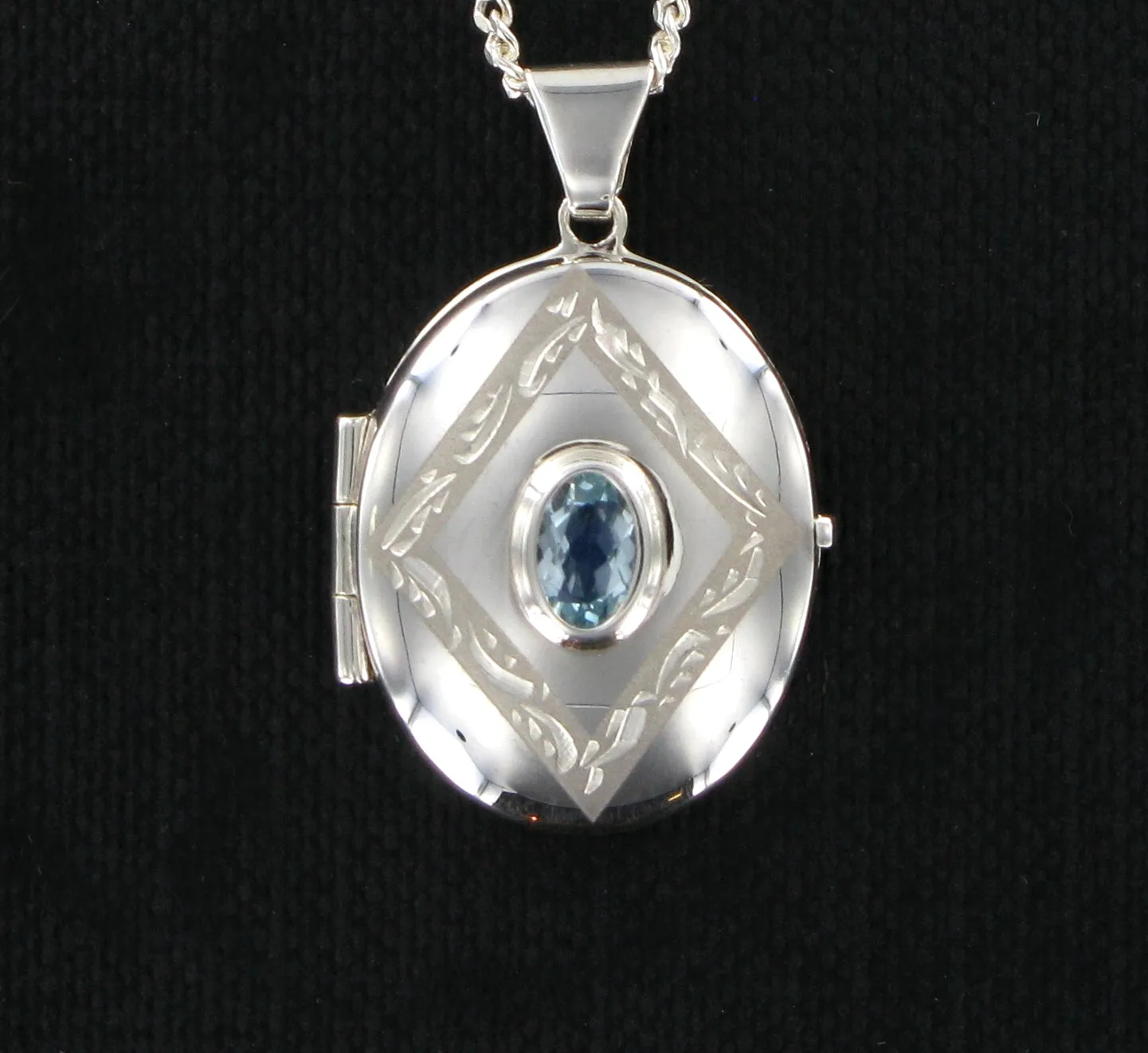 Blue Topaz Oval Locket & 18" Curb Chain