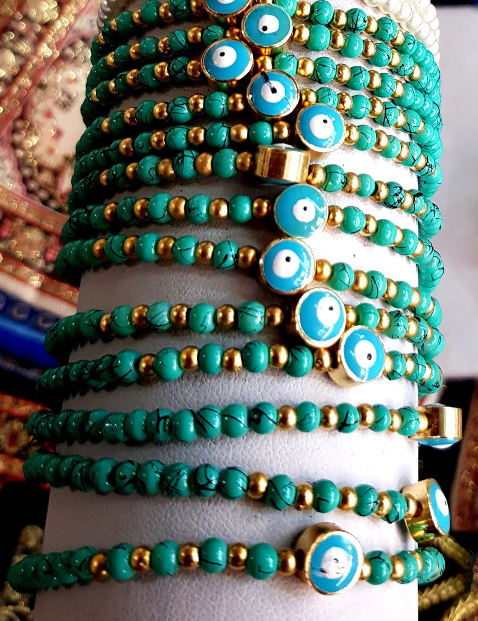 Bluenoemi Turquoises Beads & Goldfilled  Evil Eyes Bracelet Souvenir for Protection