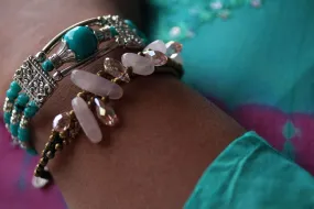 Bohemian Elegance: Feather Charm & Beaded Bracelet, Turquoise Accent Bracelet, Multi-Color Bead Bracelet