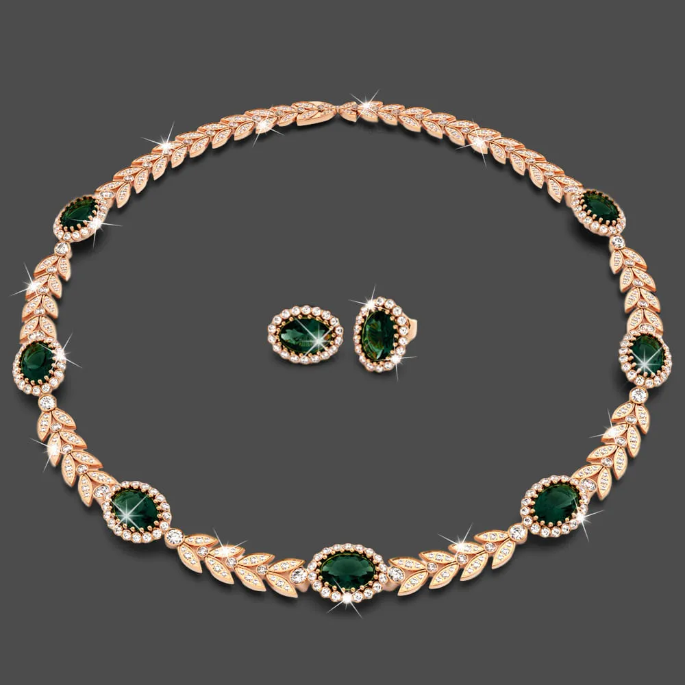 Boxed Georgina Necklace and Earrings Set Emerald Embellished with SWAROVSKI crystals