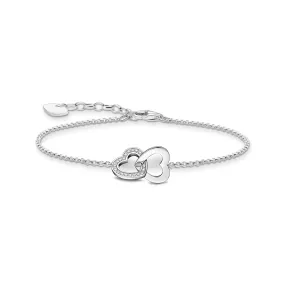 Bracelet with intertwined hearts pendant - silver