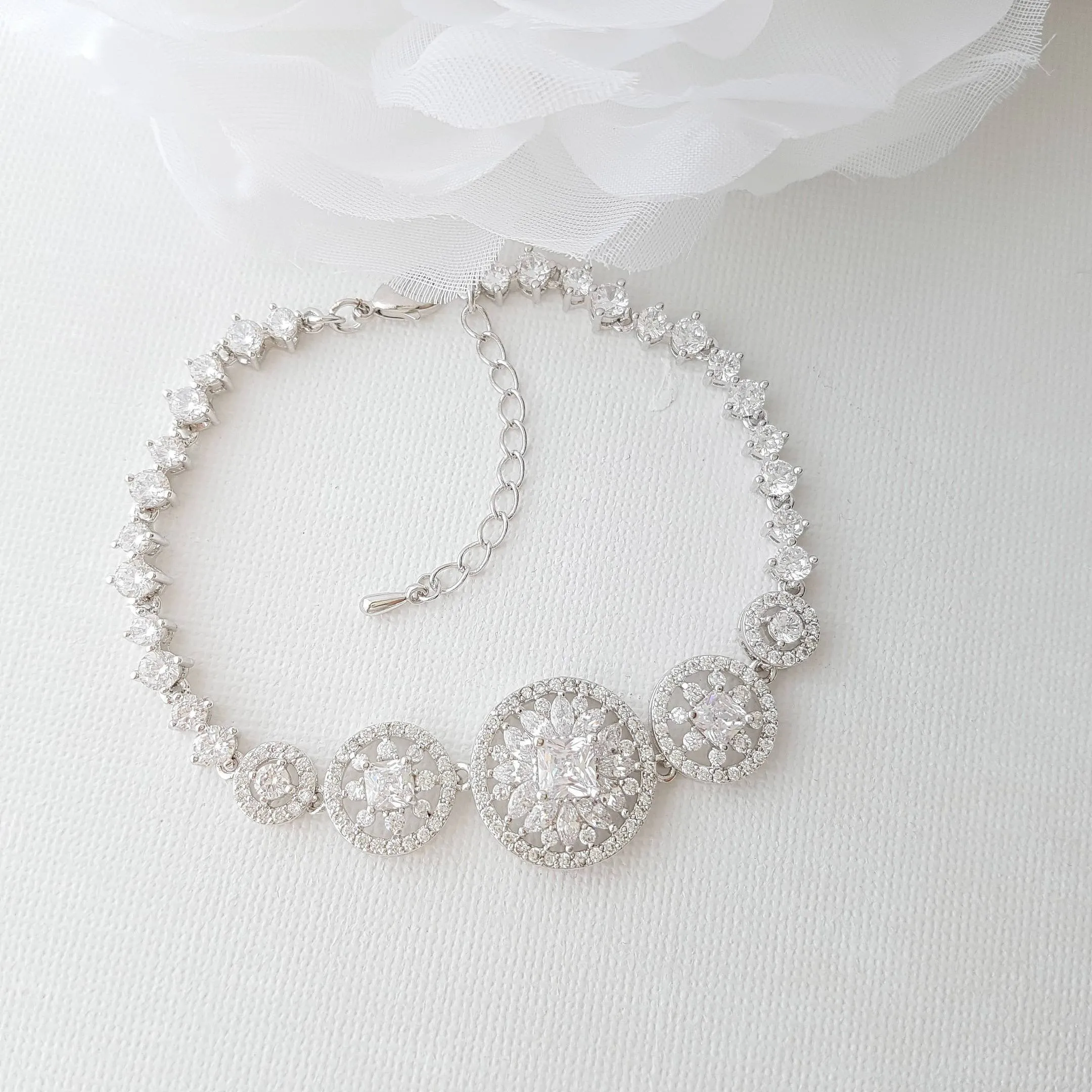 Bridal Bracelet, Round Wedding Bracelet, Crystal Wedding Bracelet, Cubic Zirconia Bracelet, Halo Style, Bridal Jewelry, Adonia