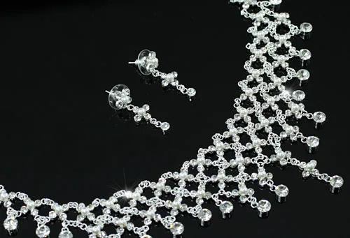 Bridal Wedding Party Quality Crystal Rhinestone Necklace Earrings Set XS1211