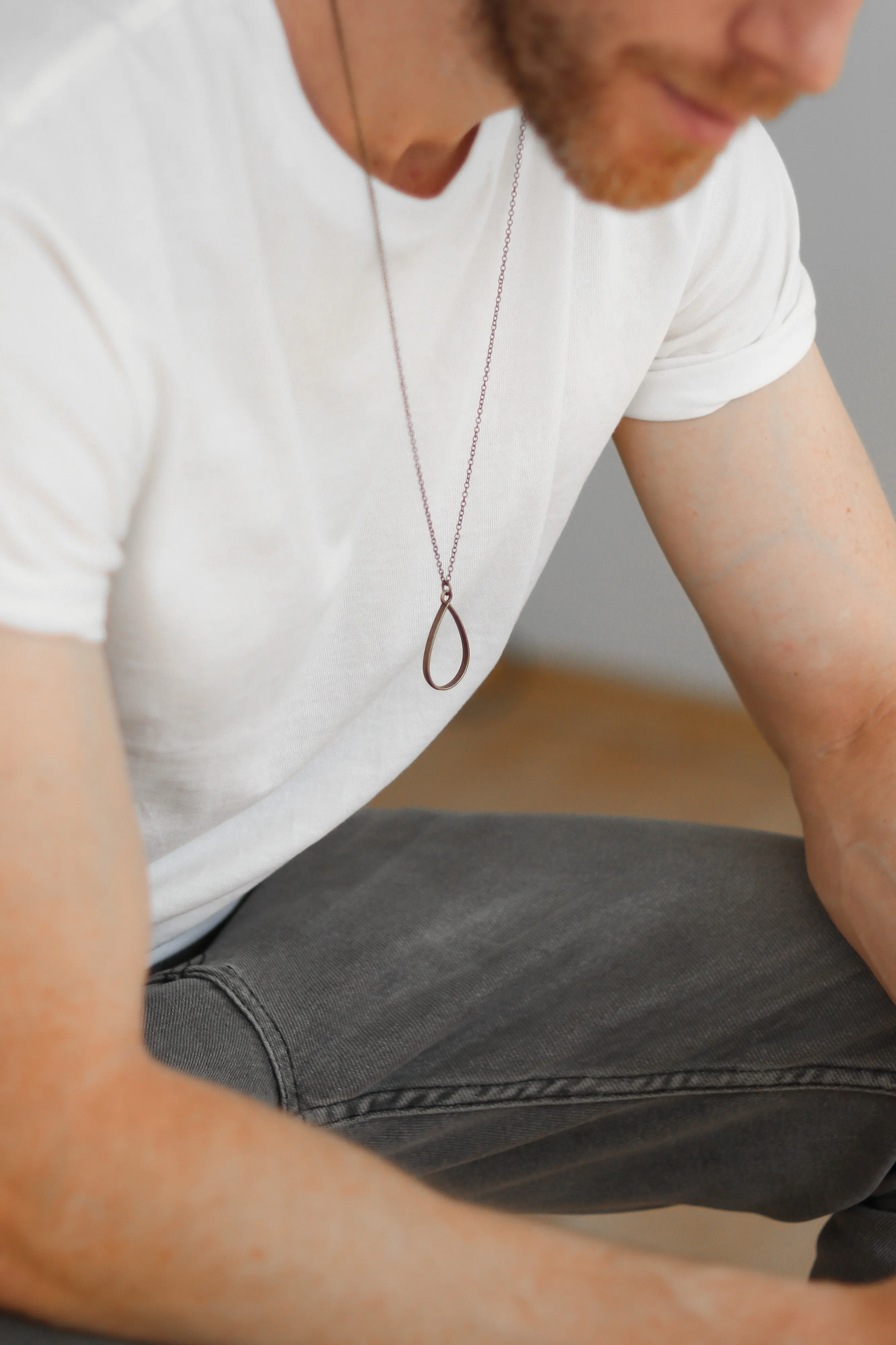 Bronze tear shape necklace for men, chain necklace