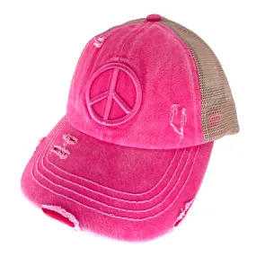 BT-1017 Peace Criss Cross Pony Cap Pink