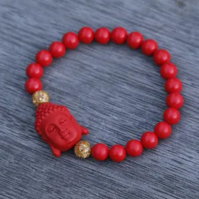 Buddha Charm Red Cinnabar Beaded Bracelet (R)