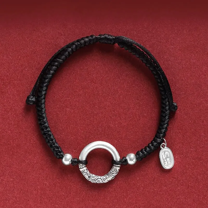 Buddha Stones 925 Sterling Silver Black Onyx Peace Buckle Fu Character Charm Bracelet