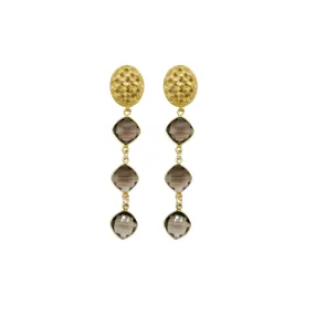 Catherine Gold Lattice & Triple Smoky Quartz Earrings