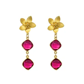 Cecile Pink Quartz Double Drop Earrings