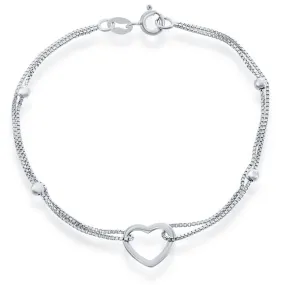 Classic Women's Bracelet - Sterling Silver Double Strand with Open Heart | S-4923