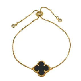 Clover on Pull Chain Bracelet: Black and Gold (PBT4CLVX)