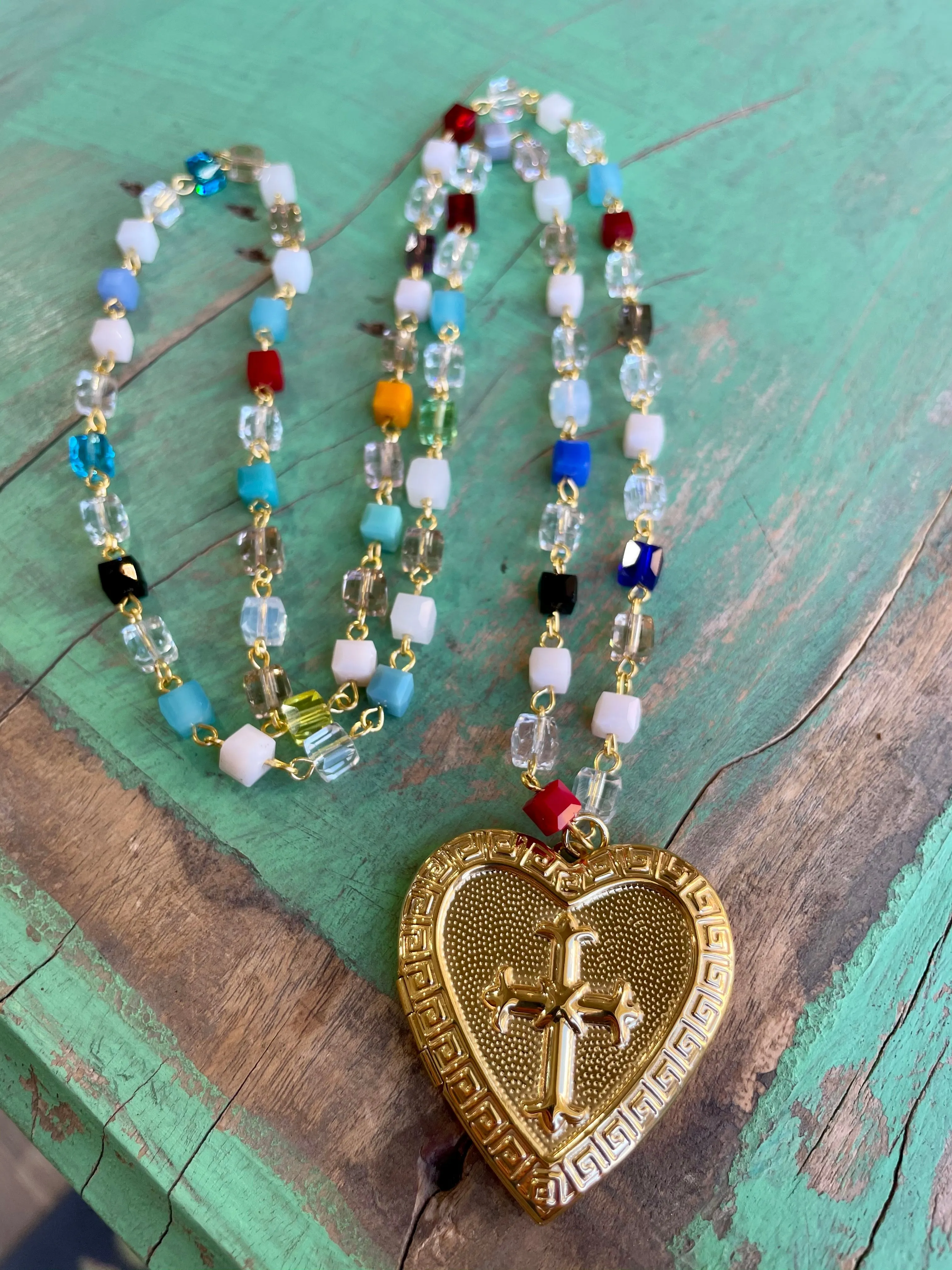 Colorful Heart Locket Necklace, Bracelet, and Earrings