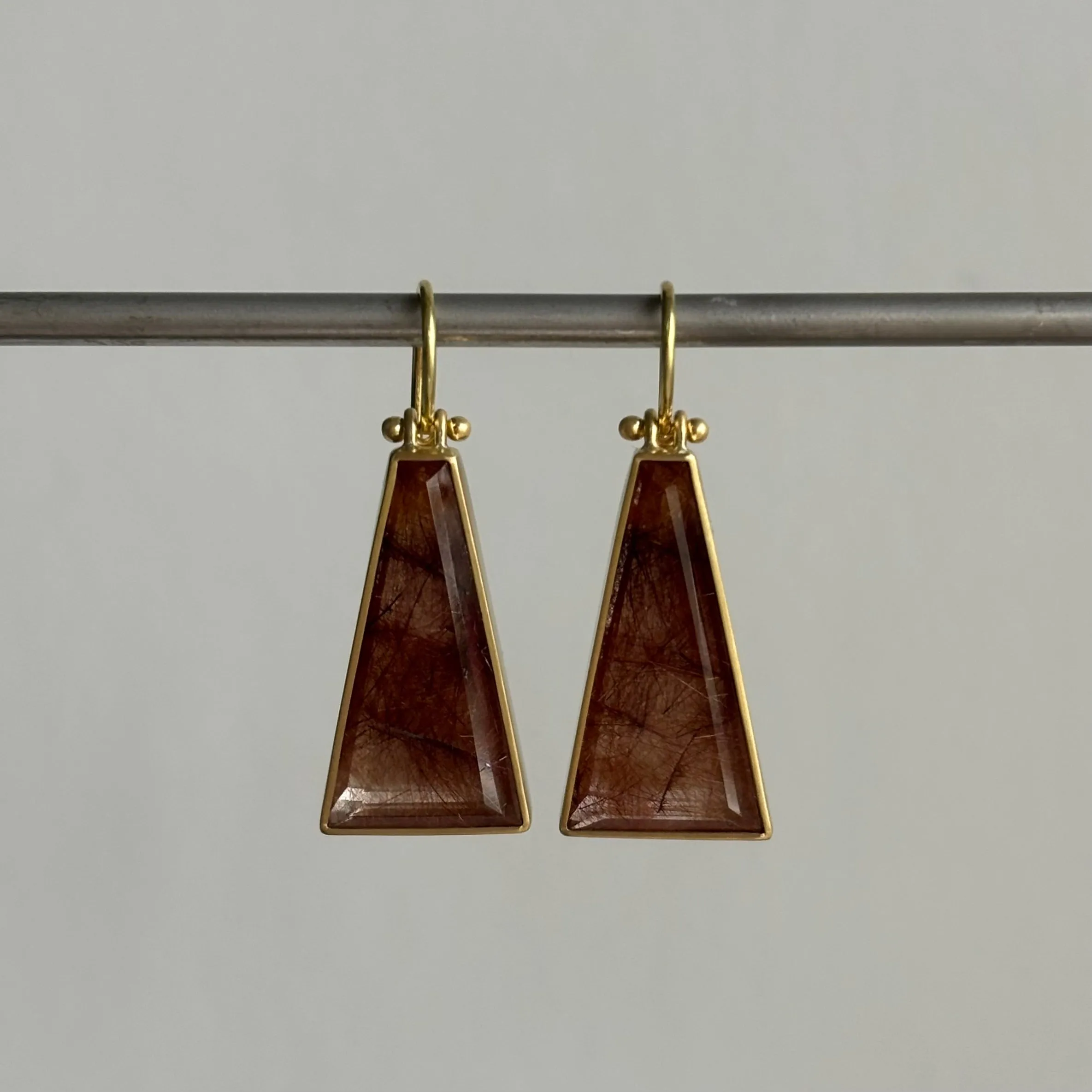 Coppery Rutilated Quartz Trapezoid Earrings