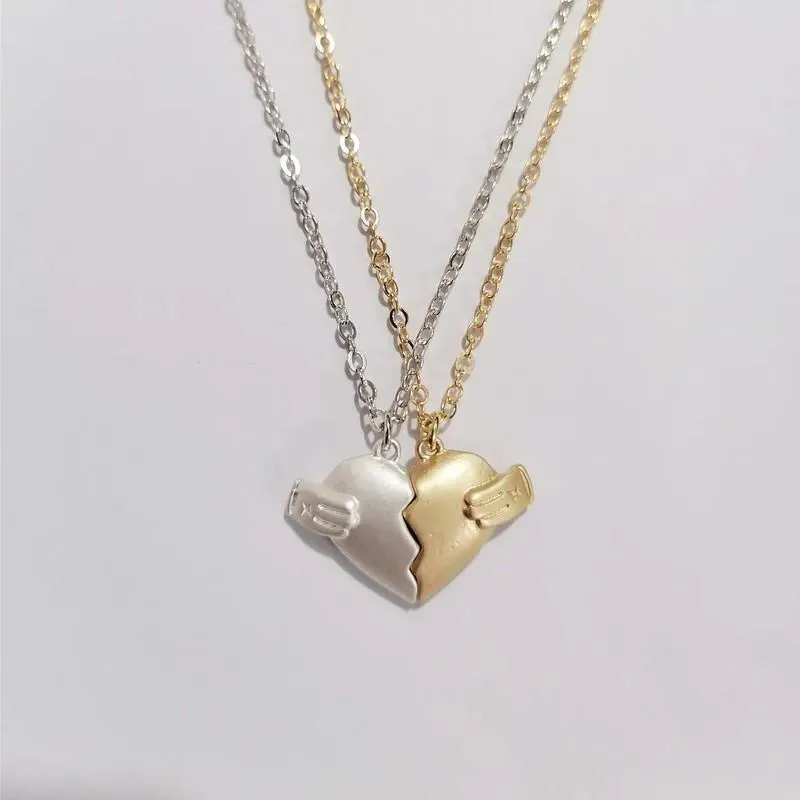 Creative Magnet Love Necklace 2pcs Heart-broken Shape Necklace Men And Women Personalized Jewelry For Valentine's Day