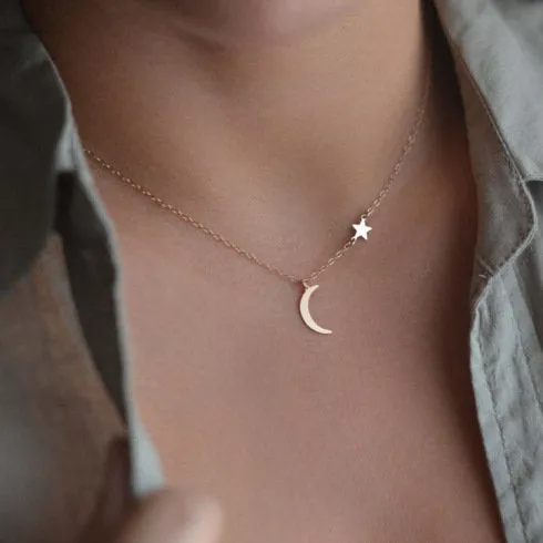 Crescent Moon Necklace - Star Necklace Gold Silver Dainty Moon Pendant -  Delicate Necklace - Dainty Necklace - Gift for Her - Celestial