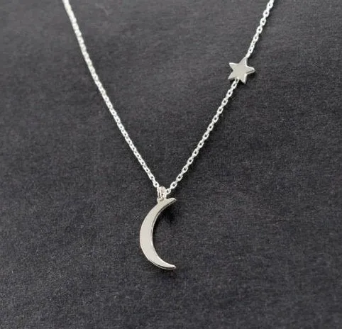 Crescent Moon Necklace - Star Necklace Gold Silver Dainty Moon Pendant -  Delicate Necklace - Dainty Necklace - Gift for Her - Celestial