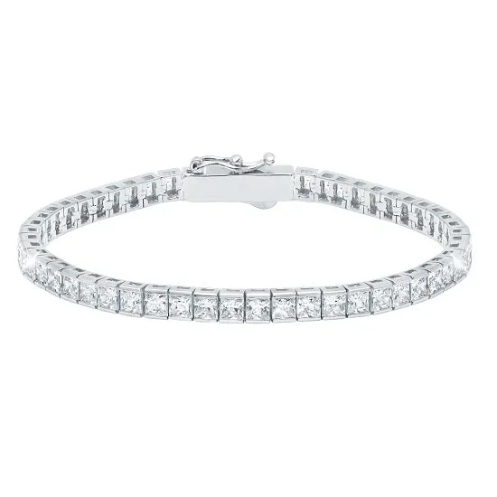 Crislu Platinum Plated Sterling Silver Princess Cut Cubic Zirconia 7-inch Tennis Bracelet