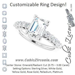 Cubic Zirconia Engagement Ring- The Alaia (Customizable Emerald Cut Style with Round Bar-set Accents)