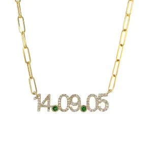 Custom Diamond Date Necklace on Paperclip Chain