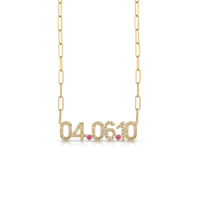 Custom Diamond Date Necklace on Paperclip Chain