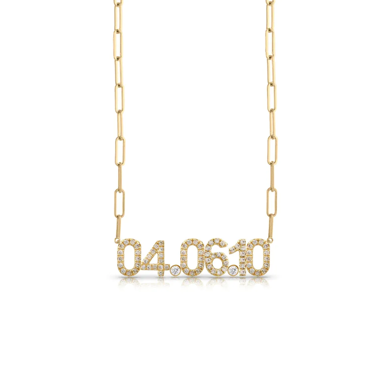 Custom Diamond Date Necklace on Paperclip Chain