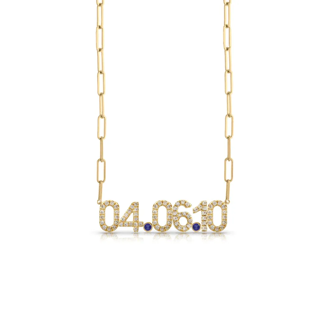 Custom Diamond Date Necklace on Paperclip Chain