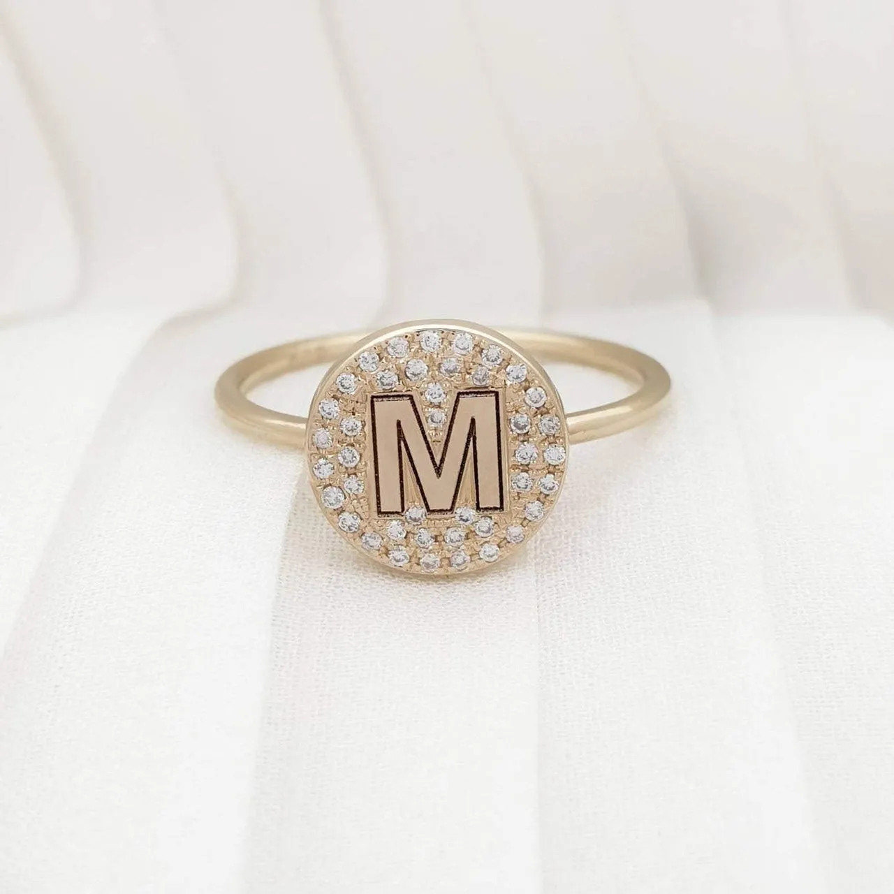 Custom initial ring with diamonds