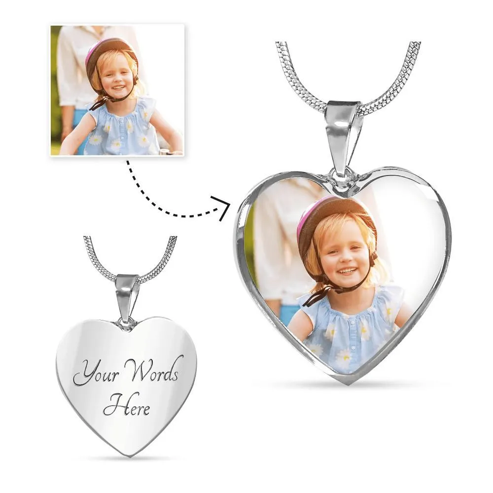 Custom Photo Heart Shaped Necklace Best Gift For Grandparents, Grandma and Great Grandma