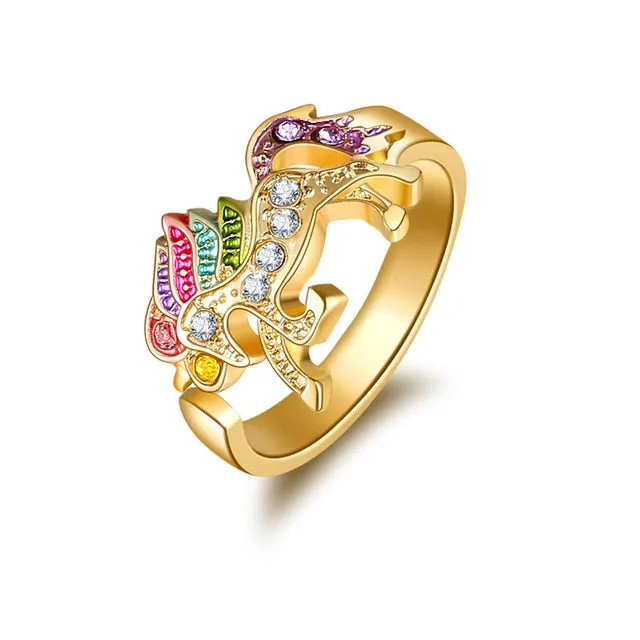 Cute Unicorn Ring Fashion Cartoon  For Girls Children Kids