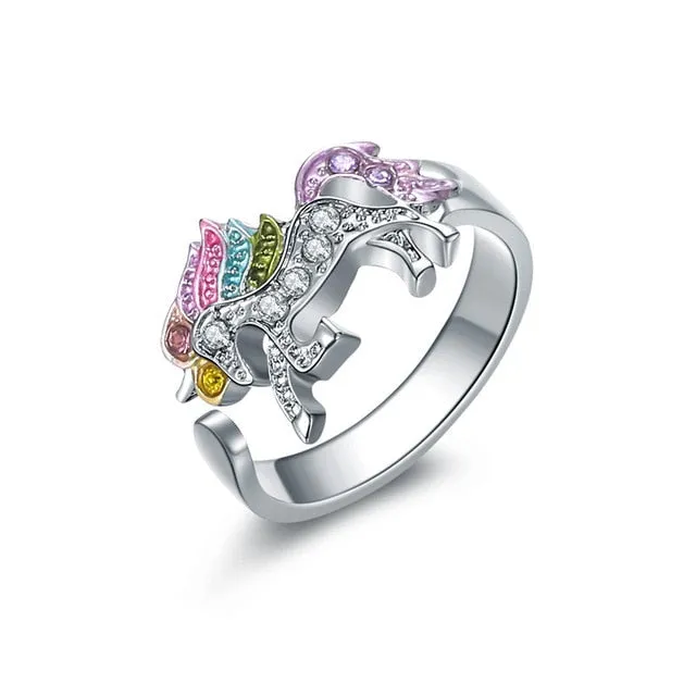 Cute Unicorn Ring Fashion Cartoon  For Girls Children Kids