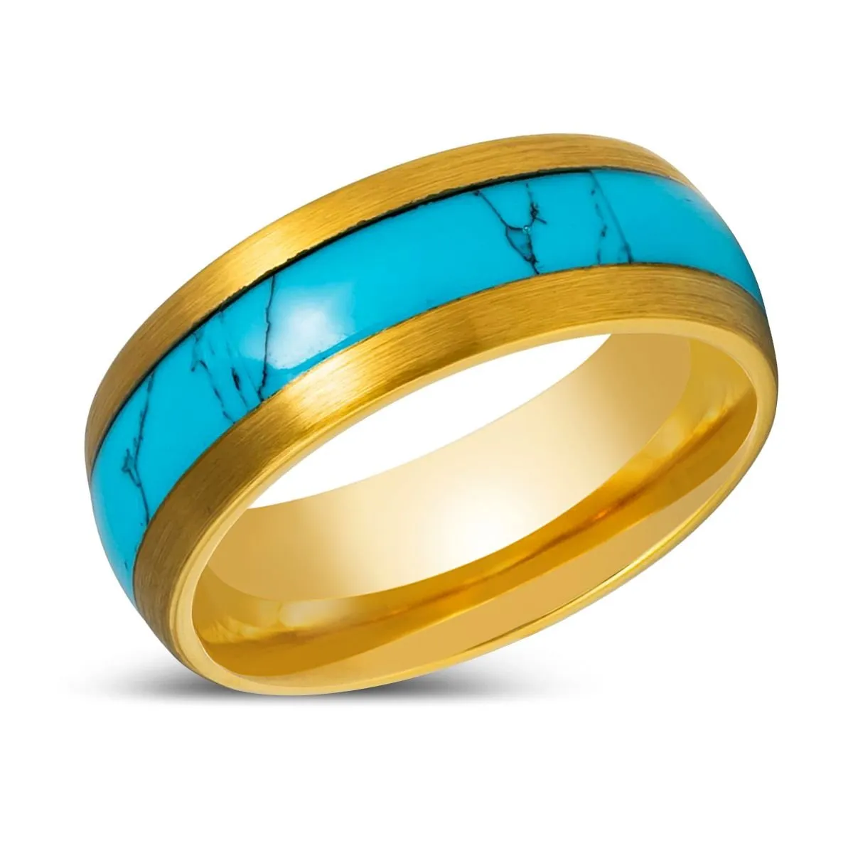 CYANITE | Yellow Gold Ring, Domed Ring, Blue Turquoise Inlay