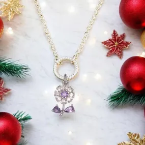 CZ Purple Flower charm necklace - 18-24 inch