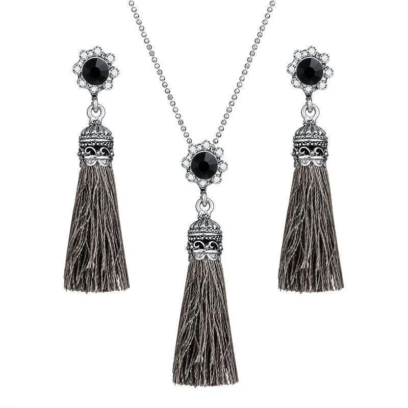 Dangling Tassels Necklace and Earrings Set