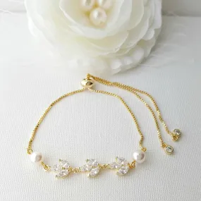 Delicate Gold Bracelet for Brides & Ladies in Marquise Cubic Zirconia( CZ) for Wedding Or Prom- Leila